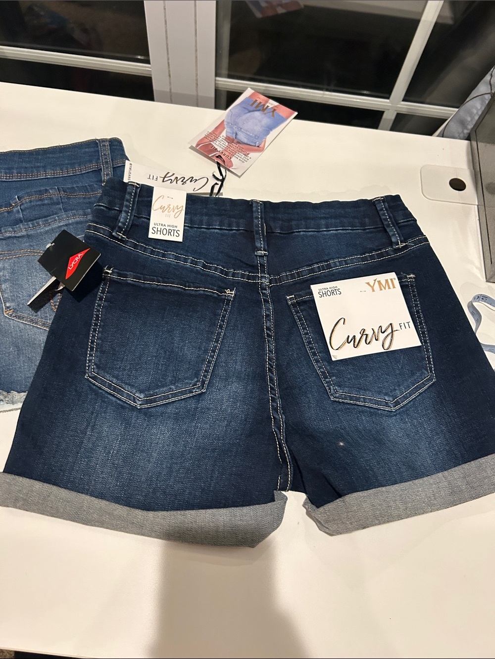 YMI set of two new pair of denim stretch high-rise retro shorts size 5/27 - Picture 7 of 8